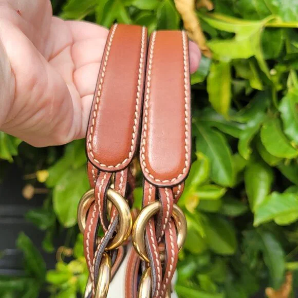 Salvatore Ferragamo Gancini Shoulder Bag Ivory and Brown Leather Gold Hardware - Picture 6 of 15